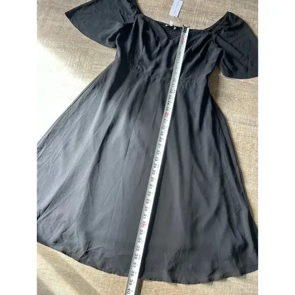 Baltic Born Black Midi Dress XL Sheer Sleeve Sweetheart A Line Fit Flare NWT - Picture 10 of 14